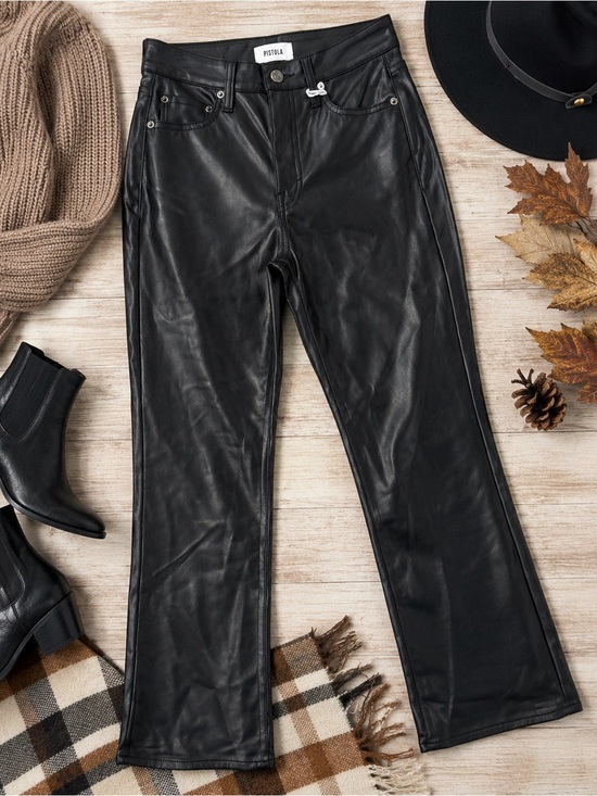 pistola Pants - Pistola Black Faux Leather Onyx Cropped Straight Leg Pants - Size 26 NWT